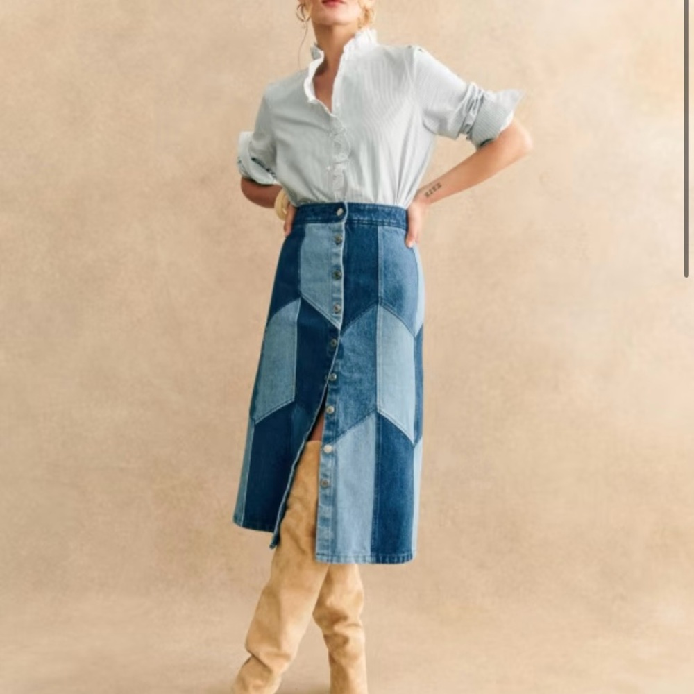 Sezane Denim Patchwork Skirt (NWOT)